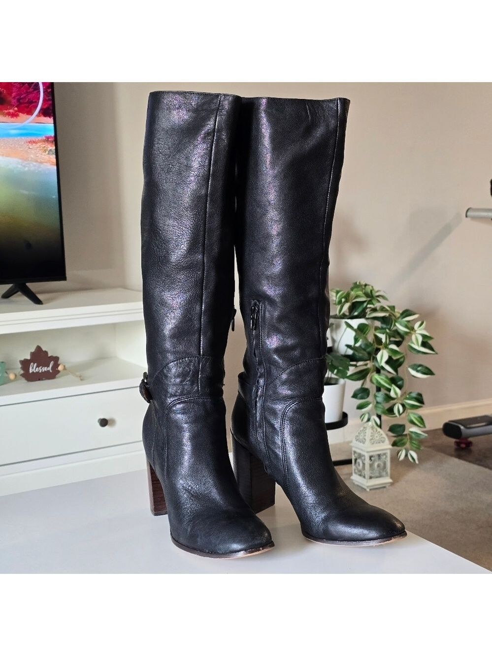 Sam Edelman Lucy Soft  Black Leather Knee-High Riding Boots Size 10 - Picture 3 of 14